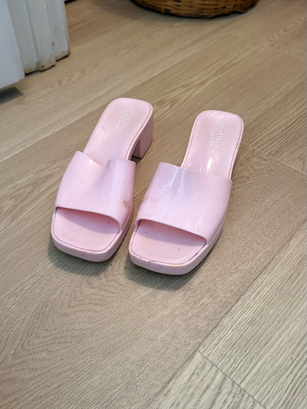 Pink Slide Block Heel Sandals by Unknown Brand
